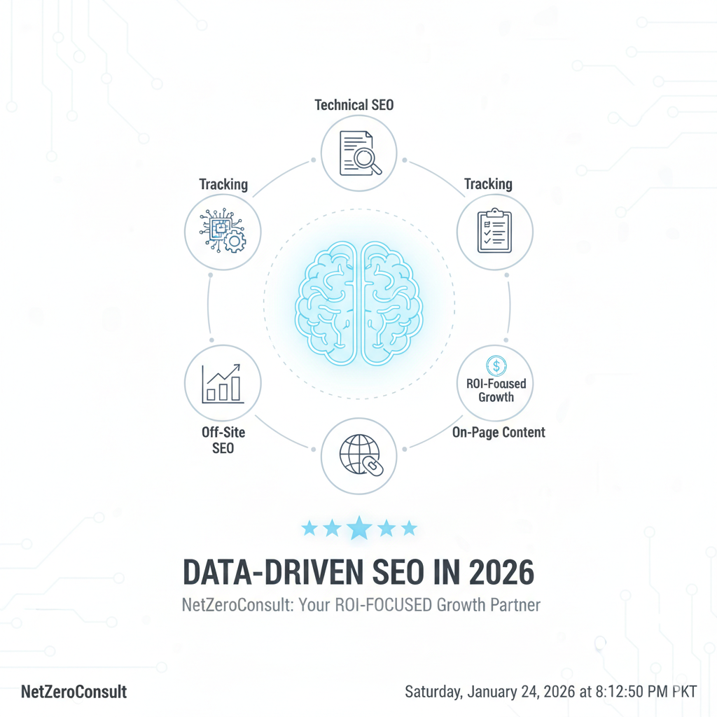 Discover NetZeroConsult’s data-driven SEO strategy for 2026. Technical SEO, content, authority building, tracking, and ROI-focused UK growth.
